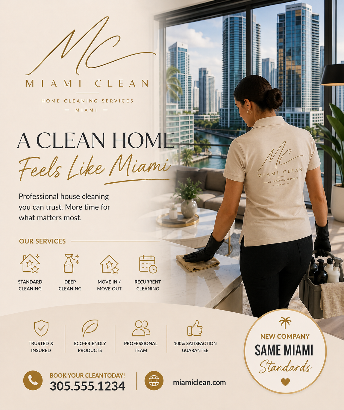 Miami Clean house cleaning service flyer with Brickell style condo cleaning